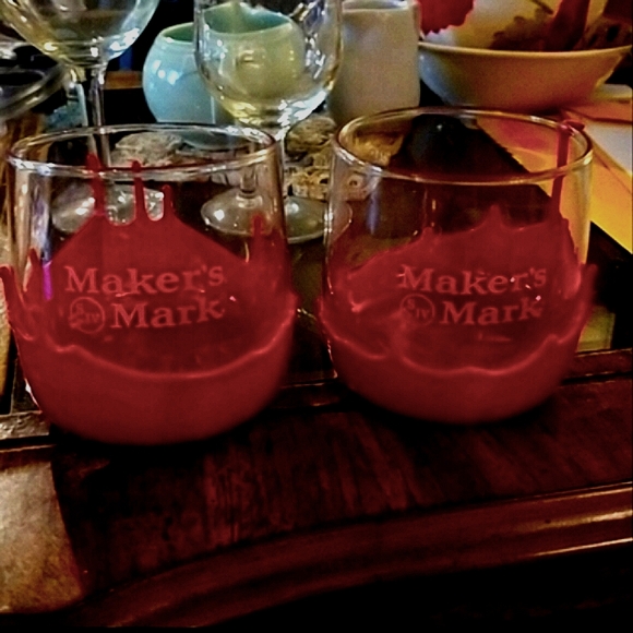 Set Makers Mark Wax Glass Tumbler Cup Red Bourbon Whisky Glasses - Picture 3 of 8